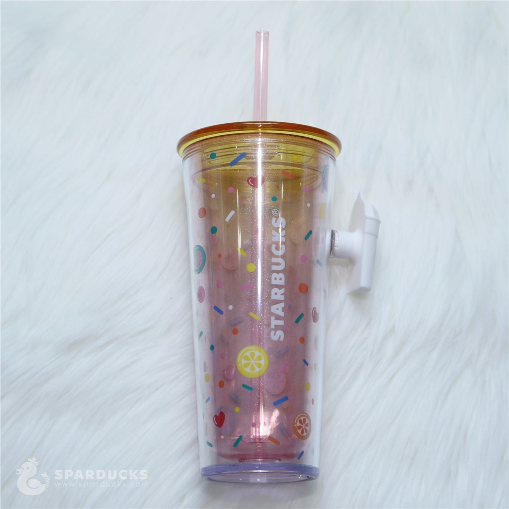 16oz Japan Fruit Glitter Plastic Straw Cup