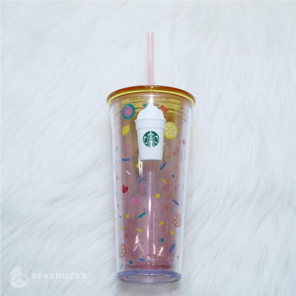 16oz Japan Fruit Glitter Plastic Straw Cup