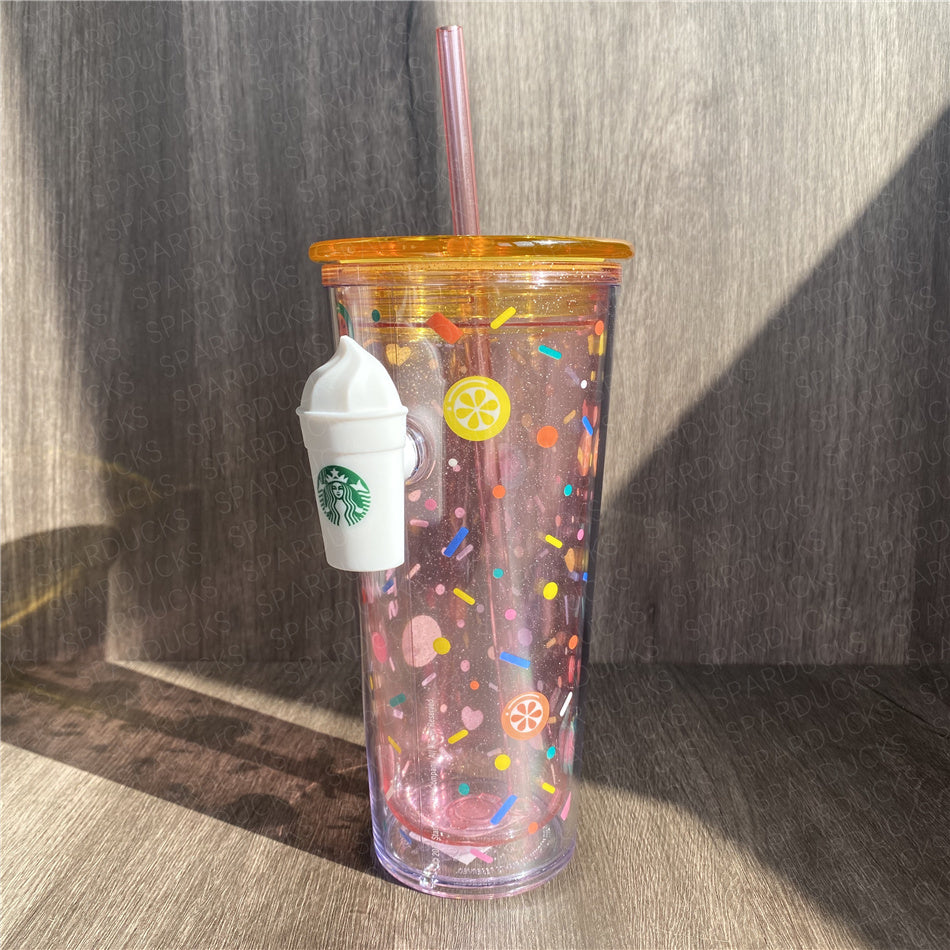 16oz Japan Fruit Glitter Plastic Straw Cup