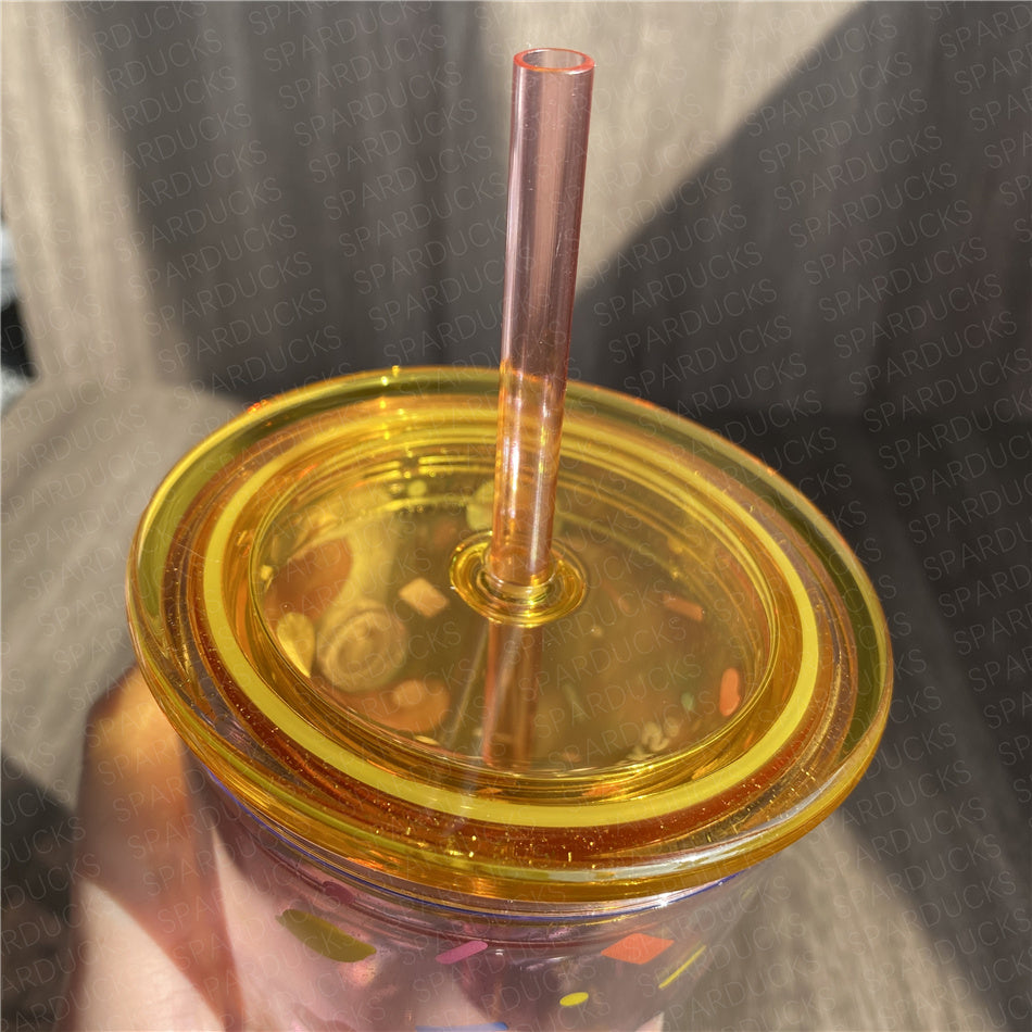 16oz Japan Fruit Glitter Plastic Straw Cup