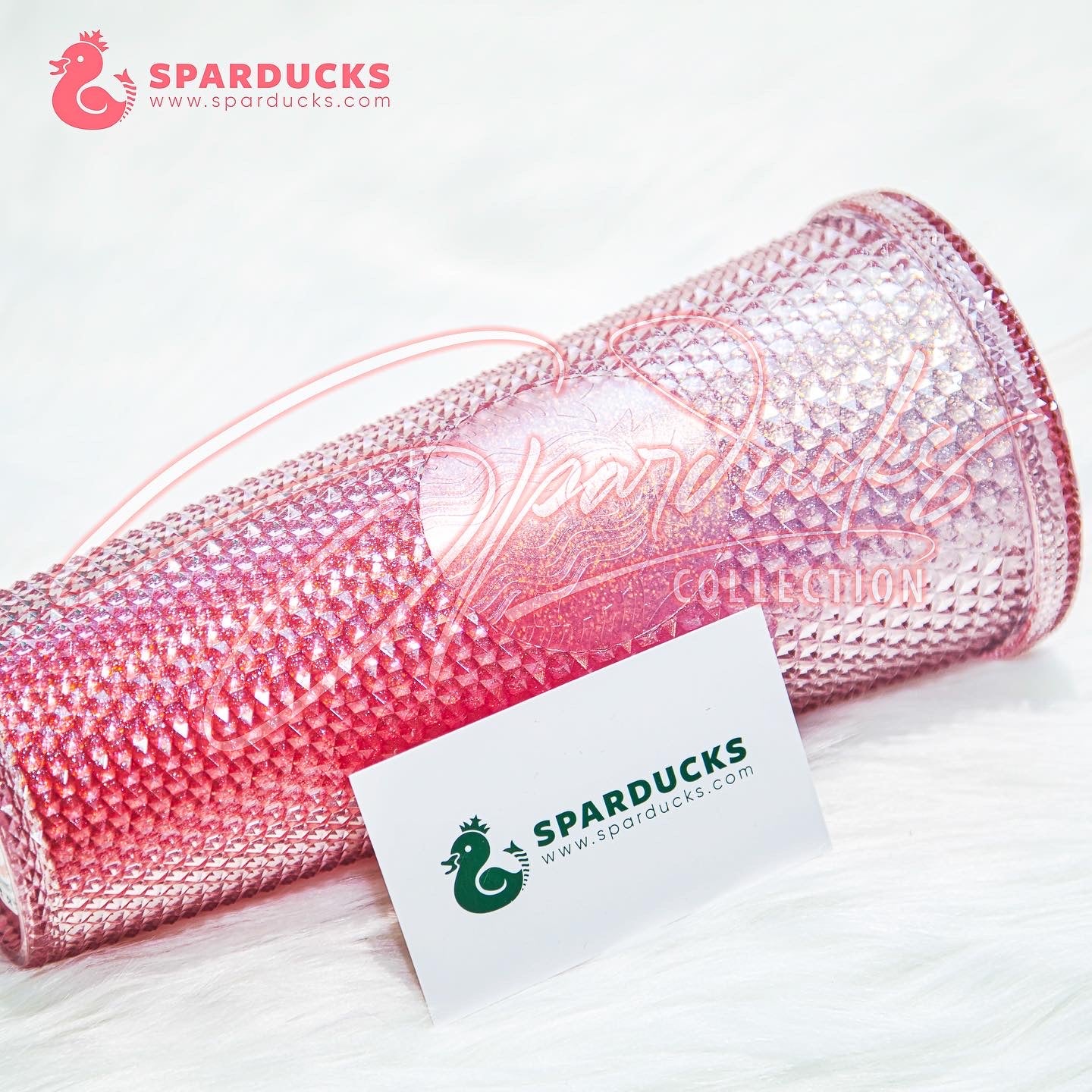 24oz China Gradient Peach Pink Glitter Studded Tumbler