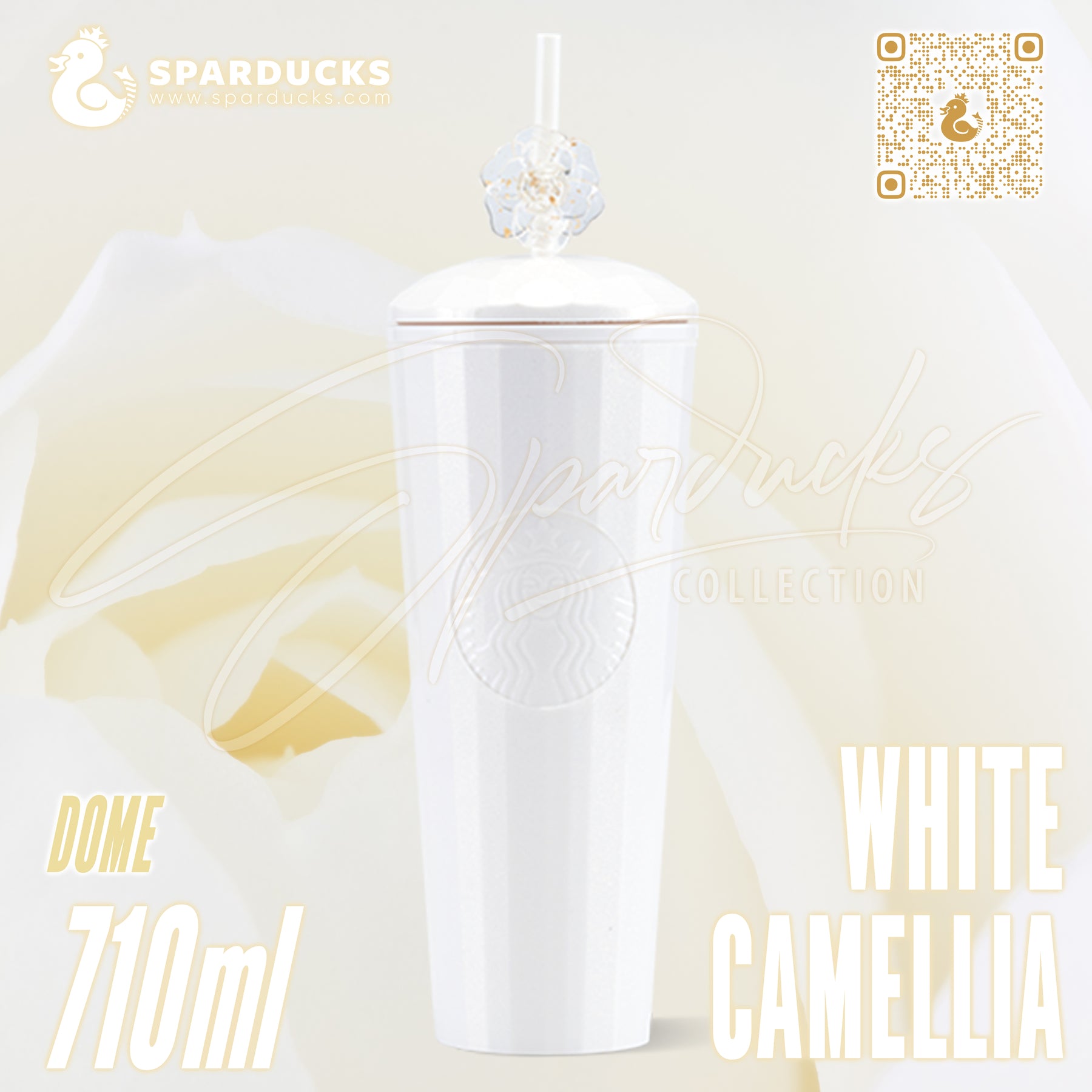 24oz China White Camellia Dome Cold Cup – SPARDUCKS