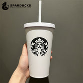 16oz Japan Matte White Plastic Cold Cup with Straw