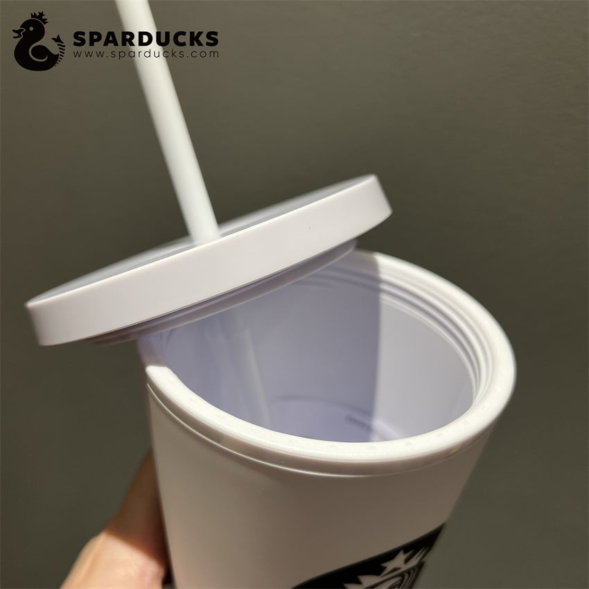 16oz Japan Matte White Plastic Cold Cup with Straw