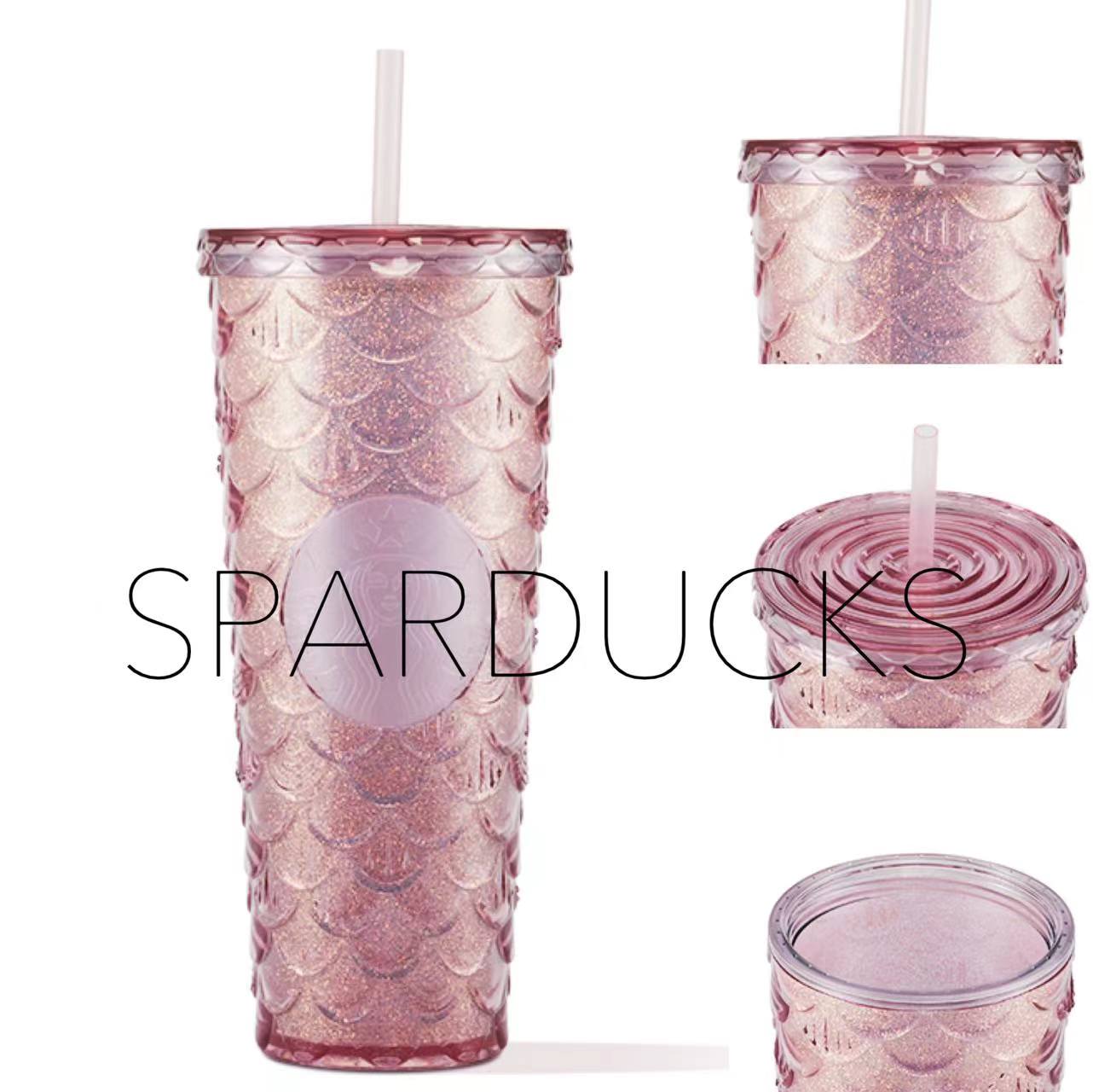 24oz China Pink Gradient Scales Plastic Cold Cup