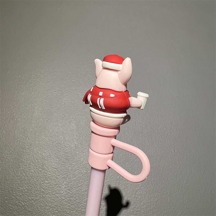 7mm Cute Straw Topper *X'mas Piggy