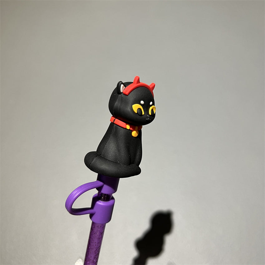 Straw Topper Cat-Black Purple