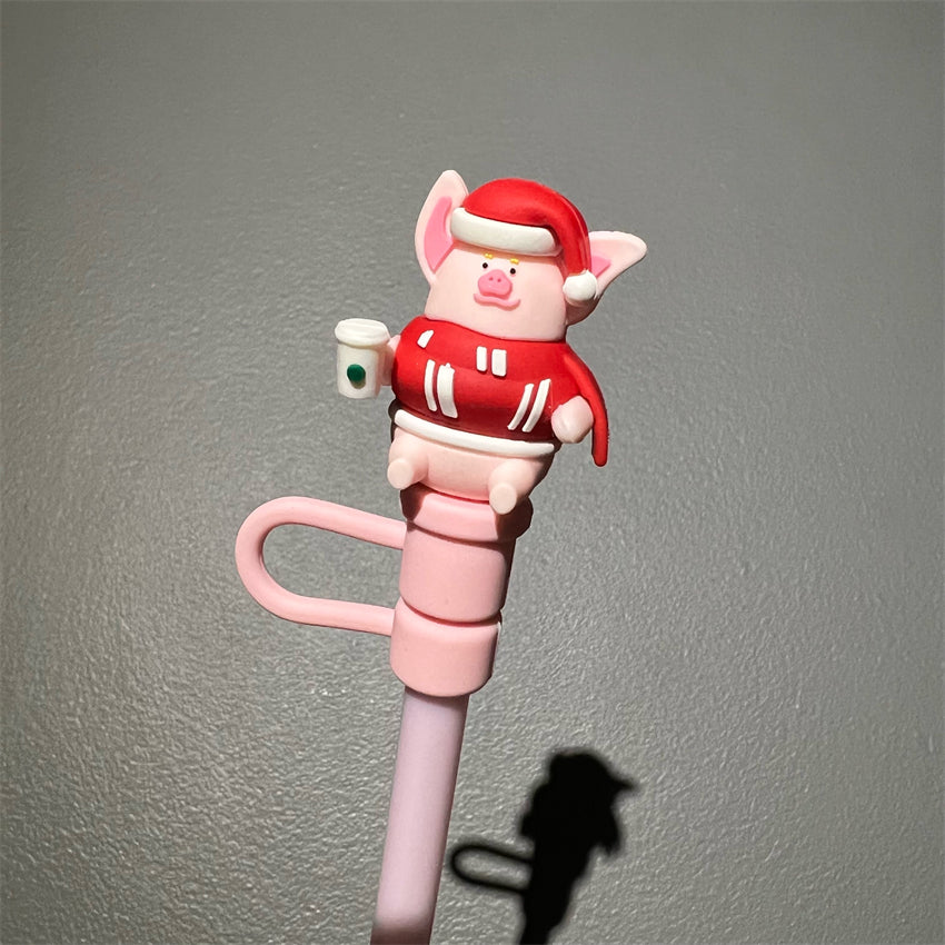 7mm Cute Straw Topper *X'mas Piggy