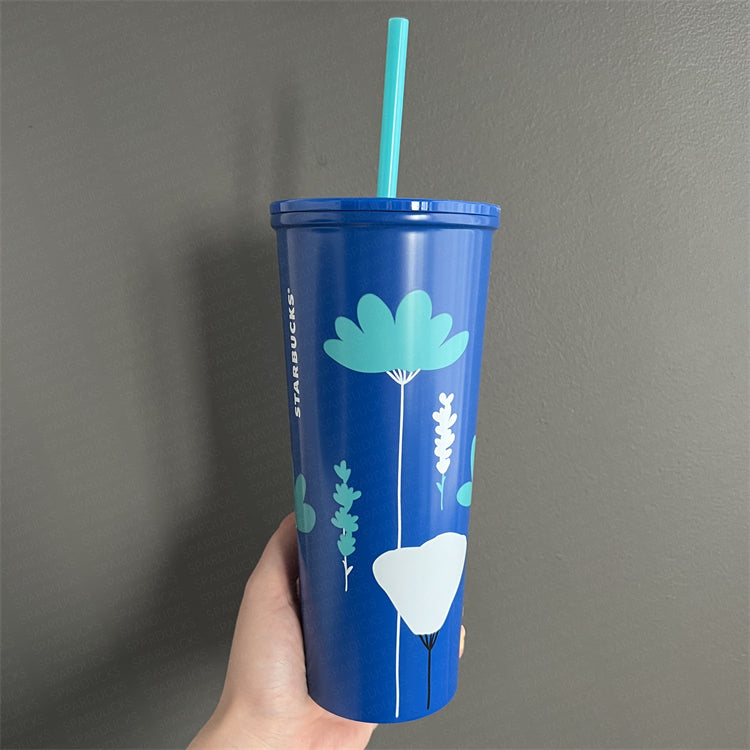 20oz China Summer Blue Flowers Stainless Cup