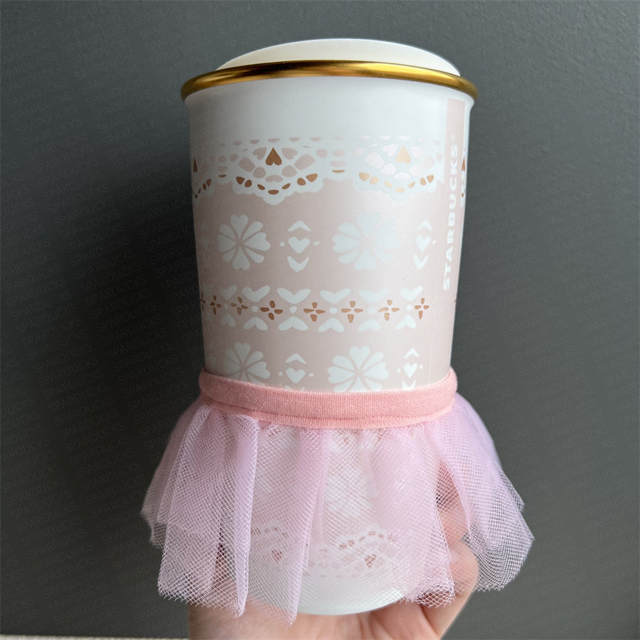 12oz China 2018 Pink Lace Double Wall Ceramic