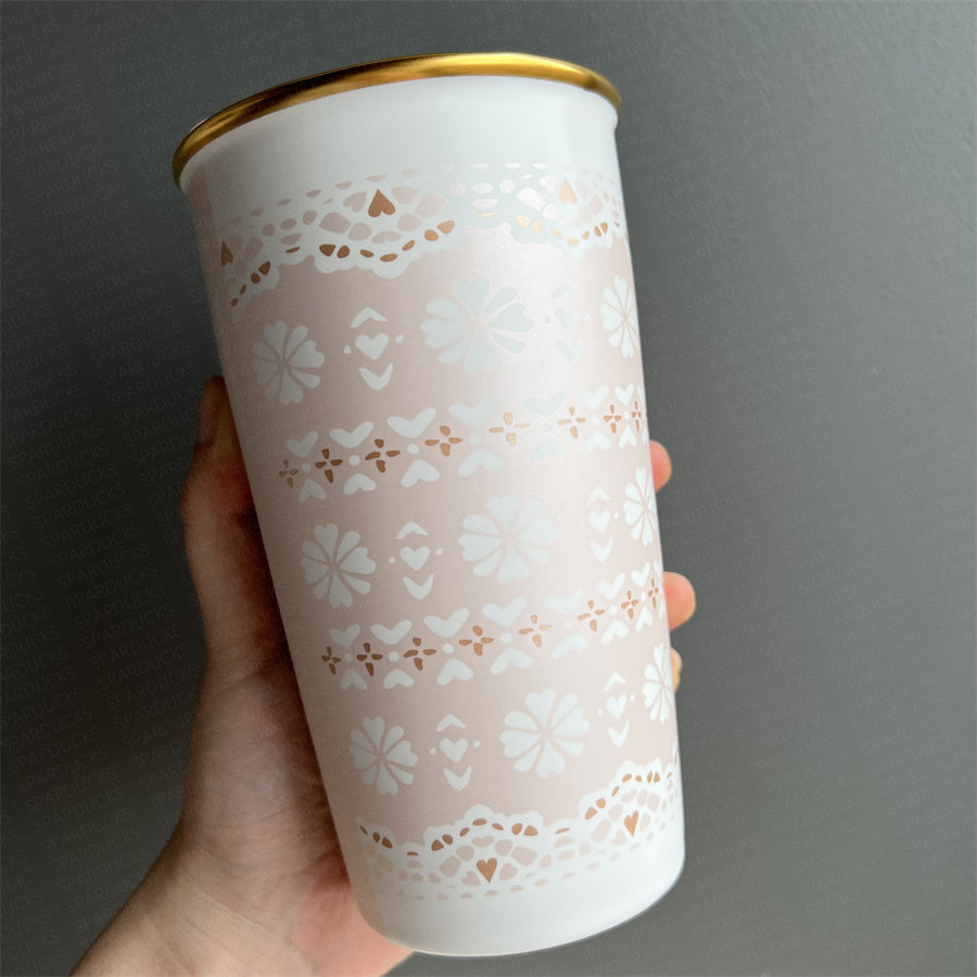 12oz China 2018 Pink Lace Double Wall Ceramic