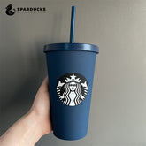 16oz Japan Navy Blue Plastic Cold Cup with Straw