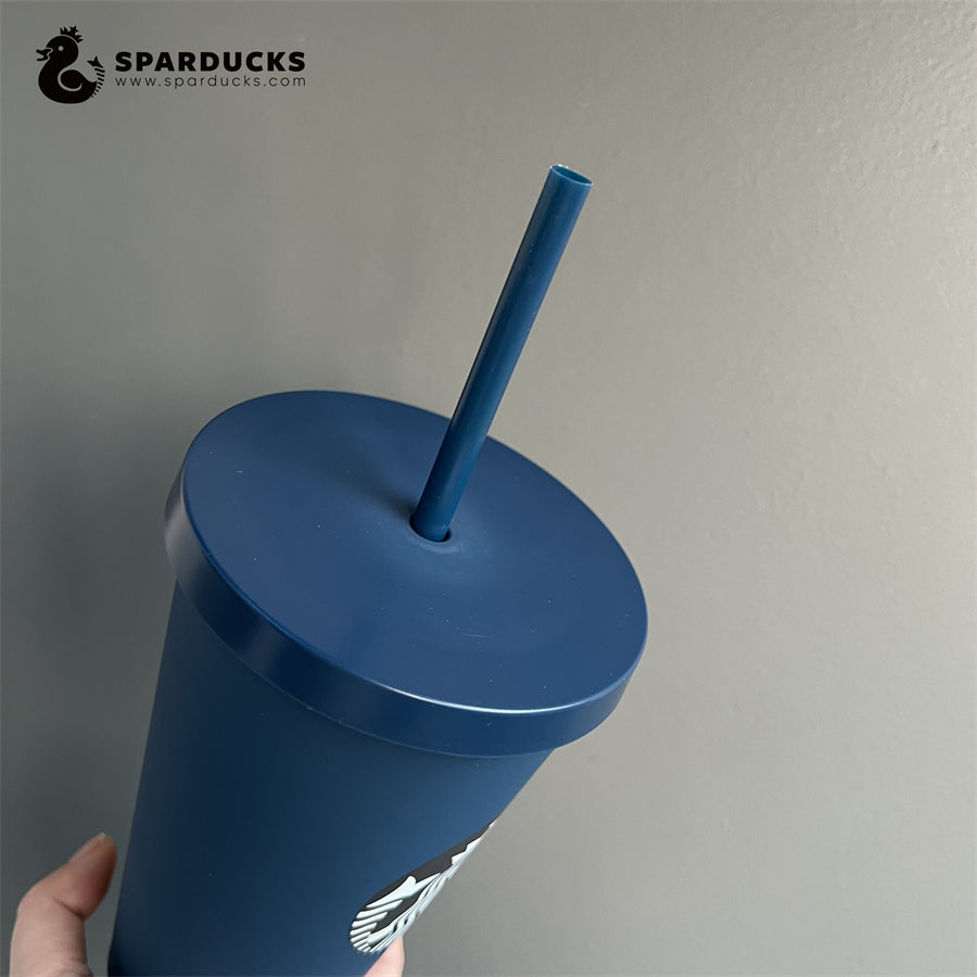 16oz Japan Navy Blue Plastic Cold Cup with Straw