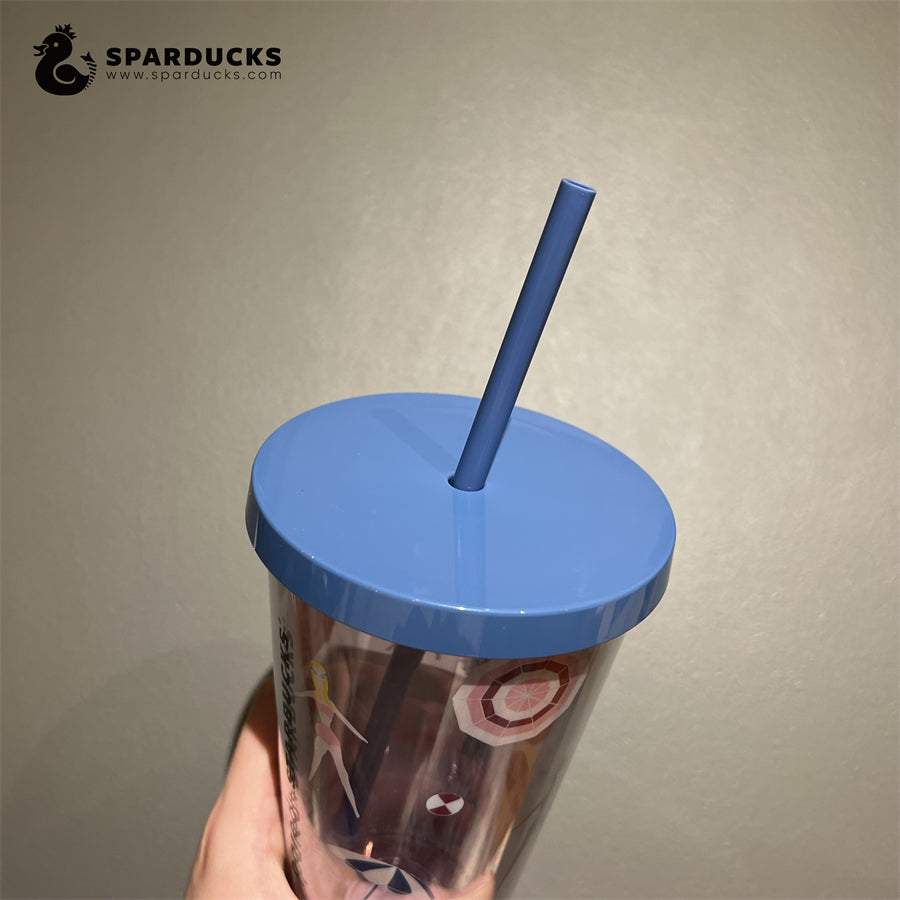 16oz Taiwan 2019 Pared Plastic Cold Cup with Straw