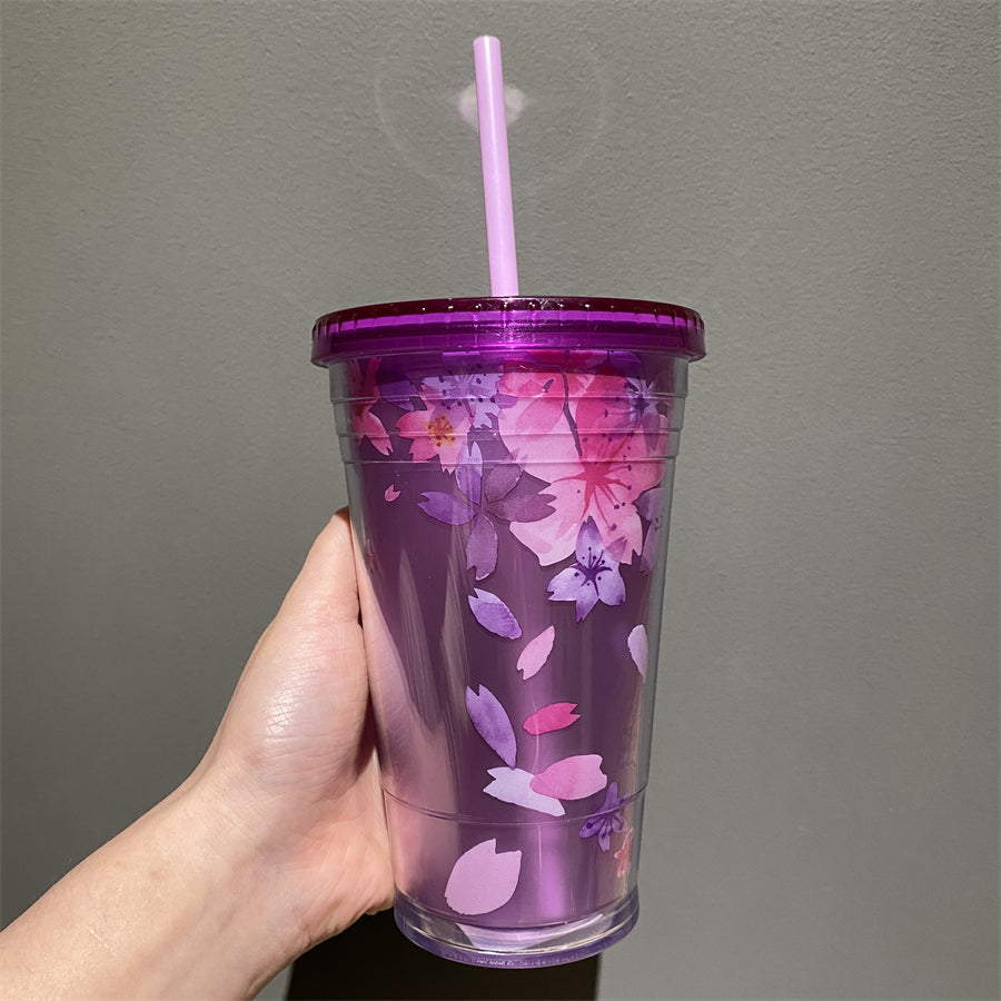 Starbucks Glass Cup Gradient Blue Sakura Tumbler With Lid Straw