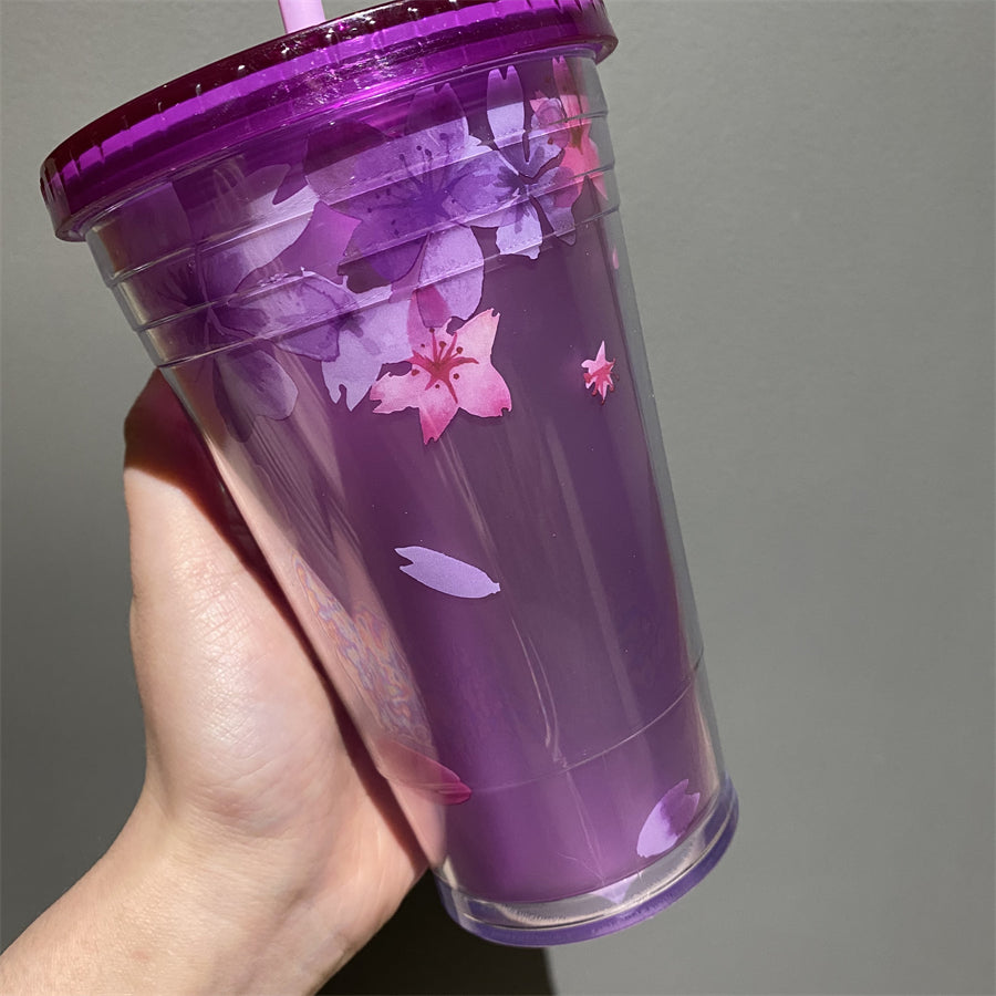 Purple Glass Straws With Cherry Blossoms