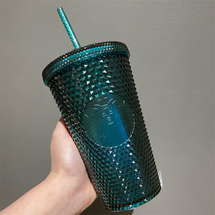 16oz Korea Bling Green Plastic Studded Cold Cup