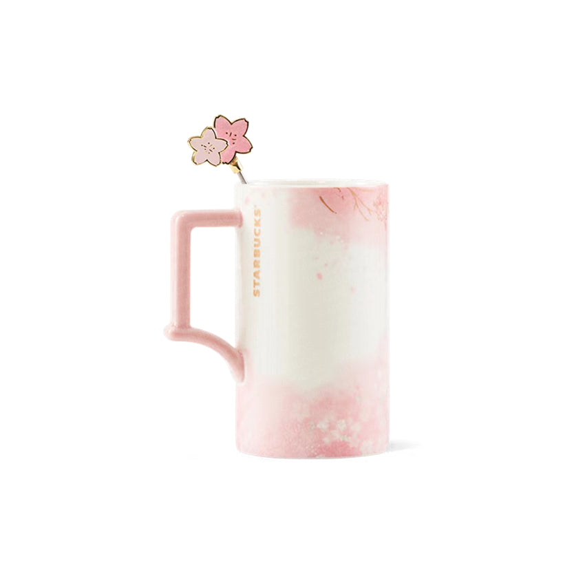 16oz China Pink Sakura Ceramic Mug with Stirrer