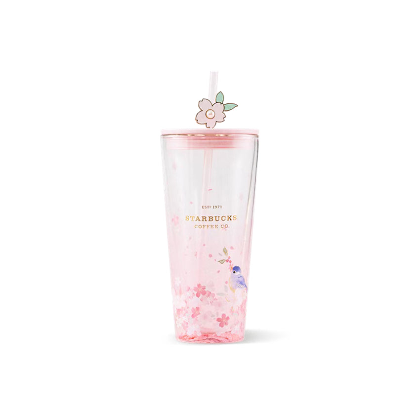 20oz China Pink Sakura Double Wall Glass Tumbler