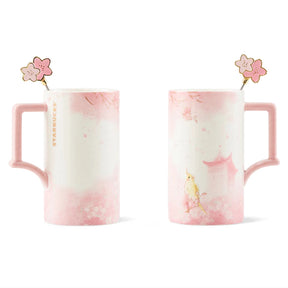 16oz China Pink Sakura Ceramic Mug with Stirrer