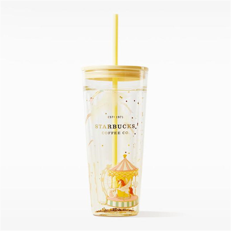591ml/20oz Fantasy Carousel Double-walled Glass Cup with Straw