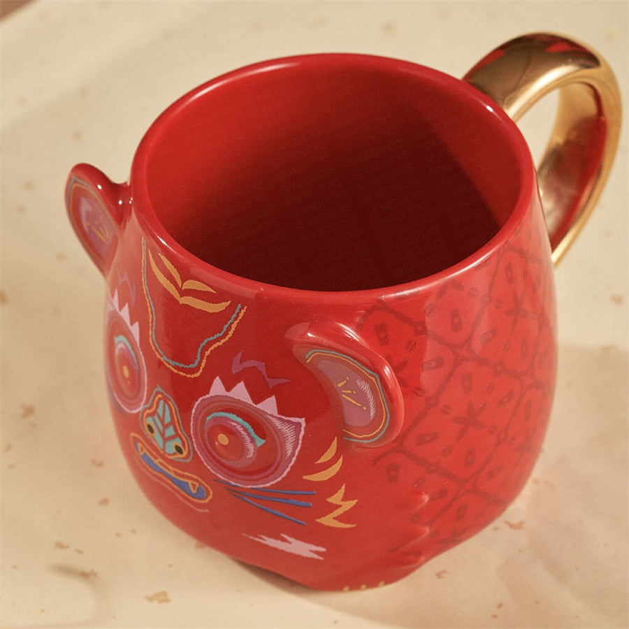 12oz China Red Traditional Tiger Ceramic Mug