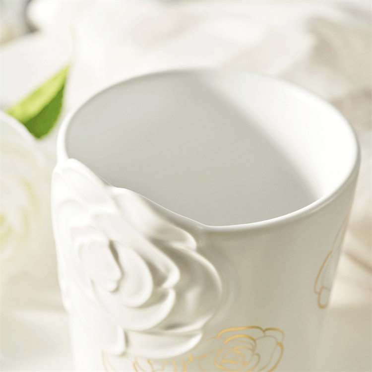 14oz China White Camellia Ceramic Mug