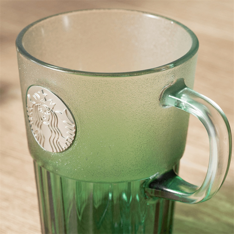 14oz China Grandient Green Glass Cup with Stirrer
