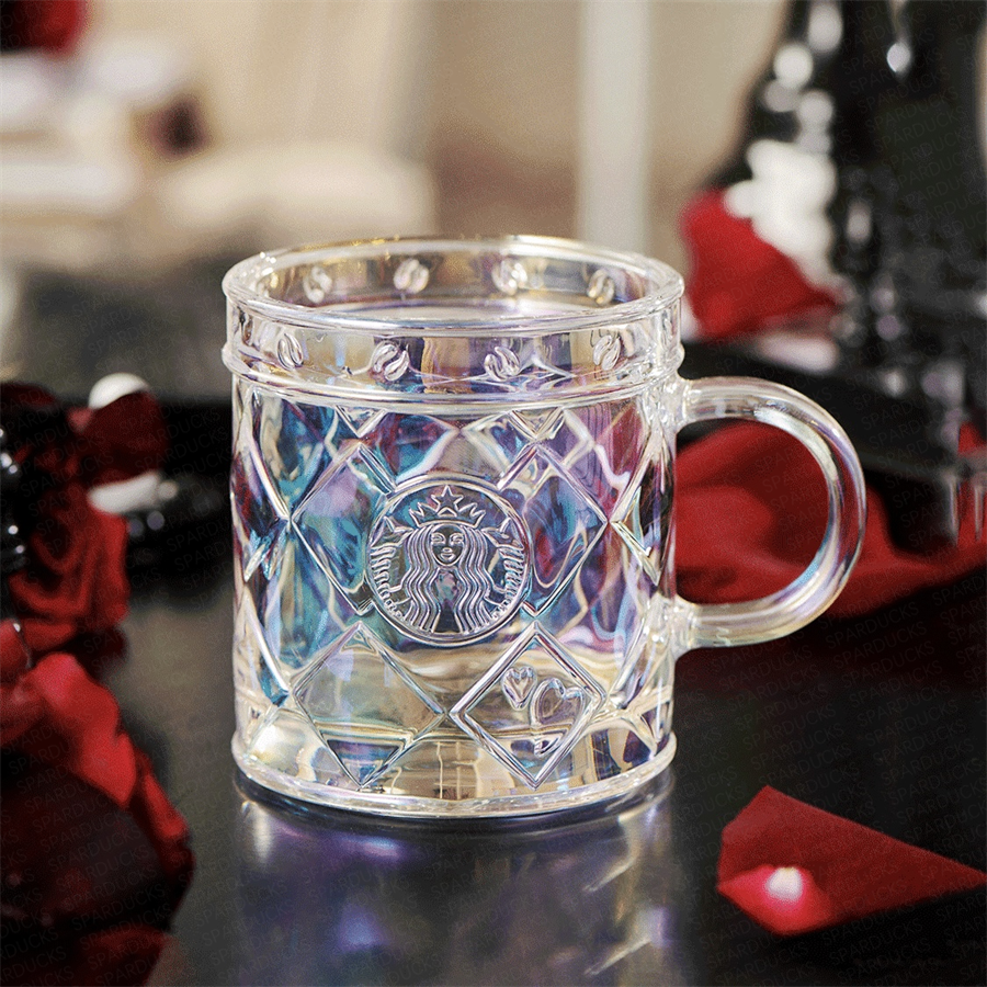 12oz Checkered Iridescent Glass Cup
