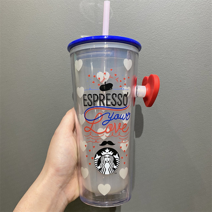 20oz Taiwan Valentine Plastic Cold Cup with Straw