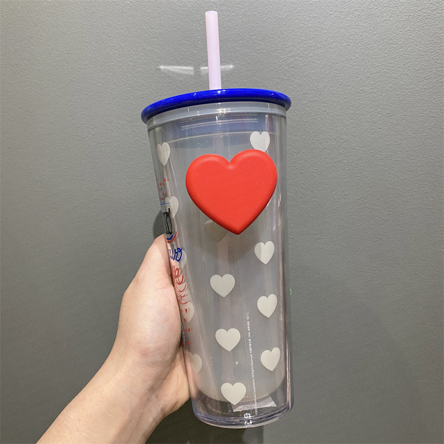 20oz Taiwan Valentine Plastic Cold Cup with Straw
