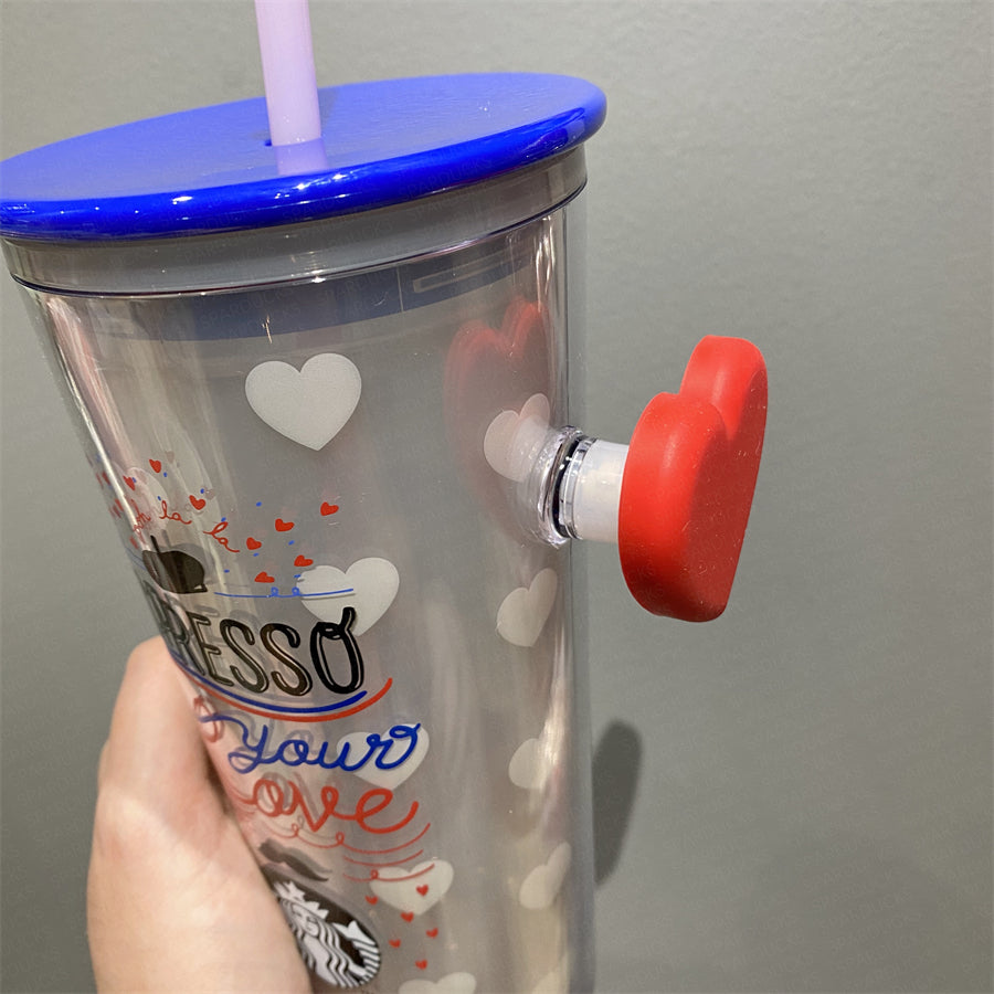 20oz Taiwan Valentine Plastic Cold Cup with Straw